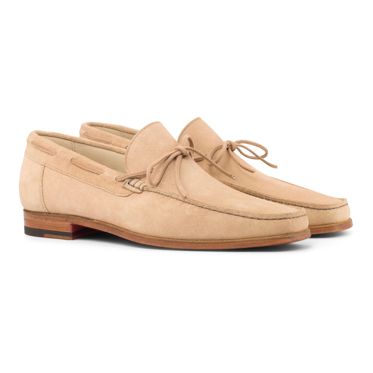 Mocassin bateau en daim beige – vue 1