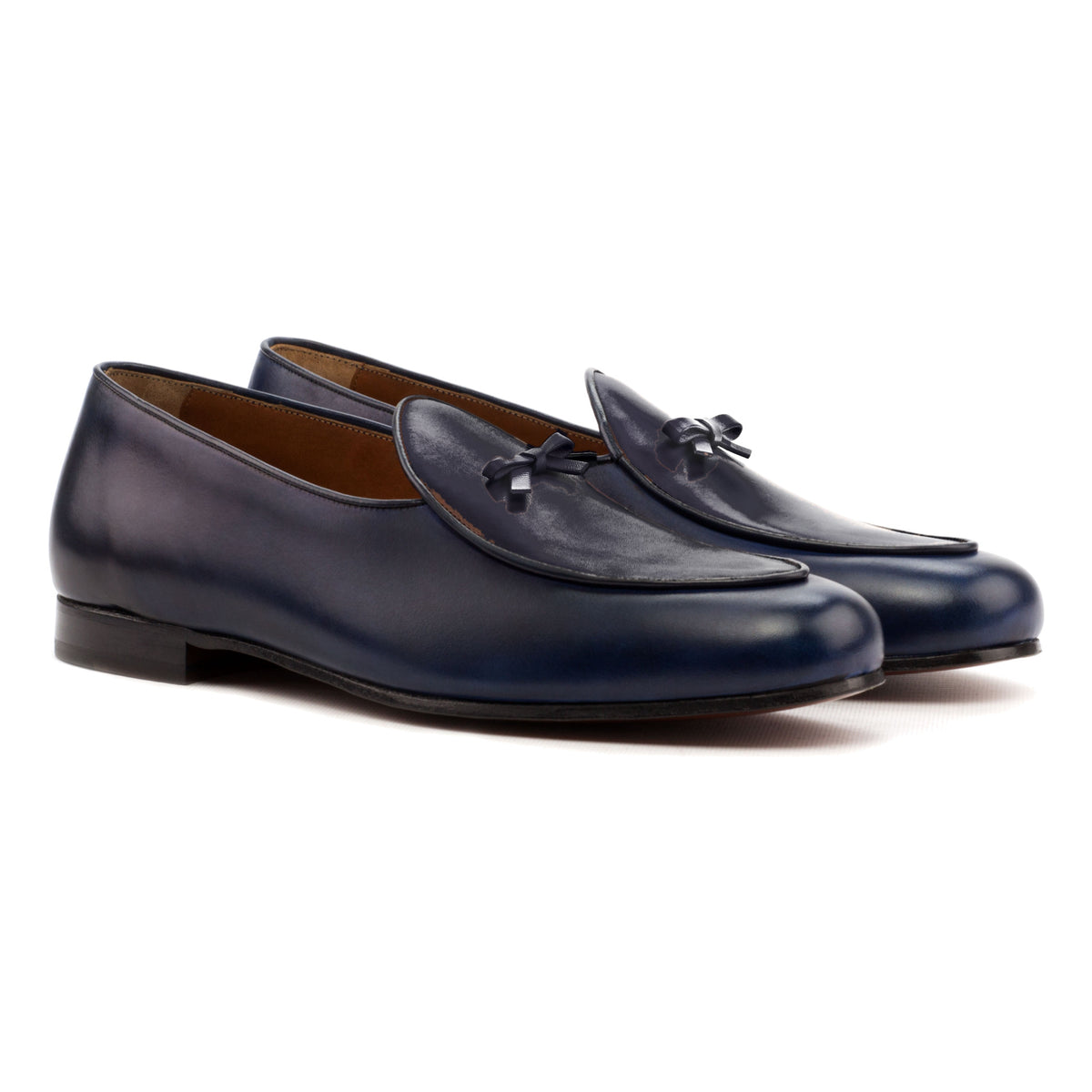 Mocassin belge en cuir teinté main bleu pétrole – vue 1