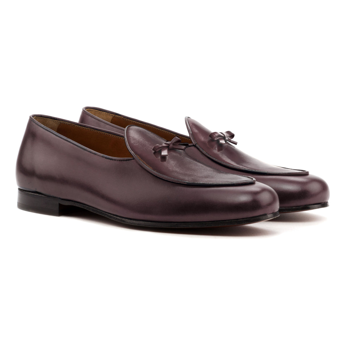 Mocassin belge en cuir teinté main bordeaux – vue 1