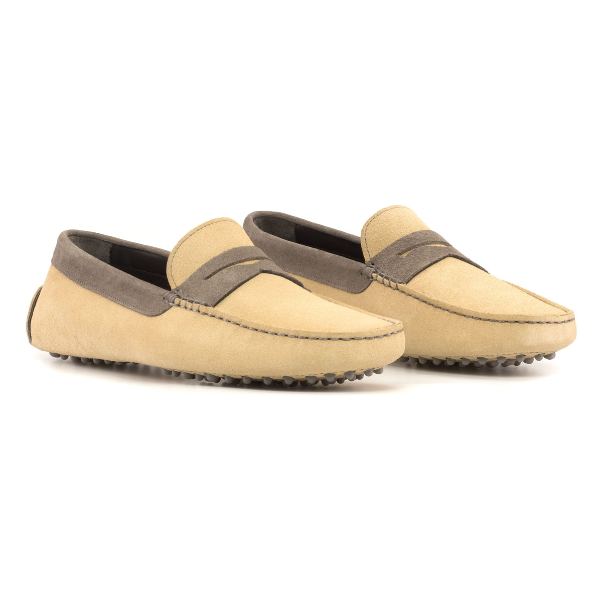 Mocassin Driver en daim beige et marron – vue 1