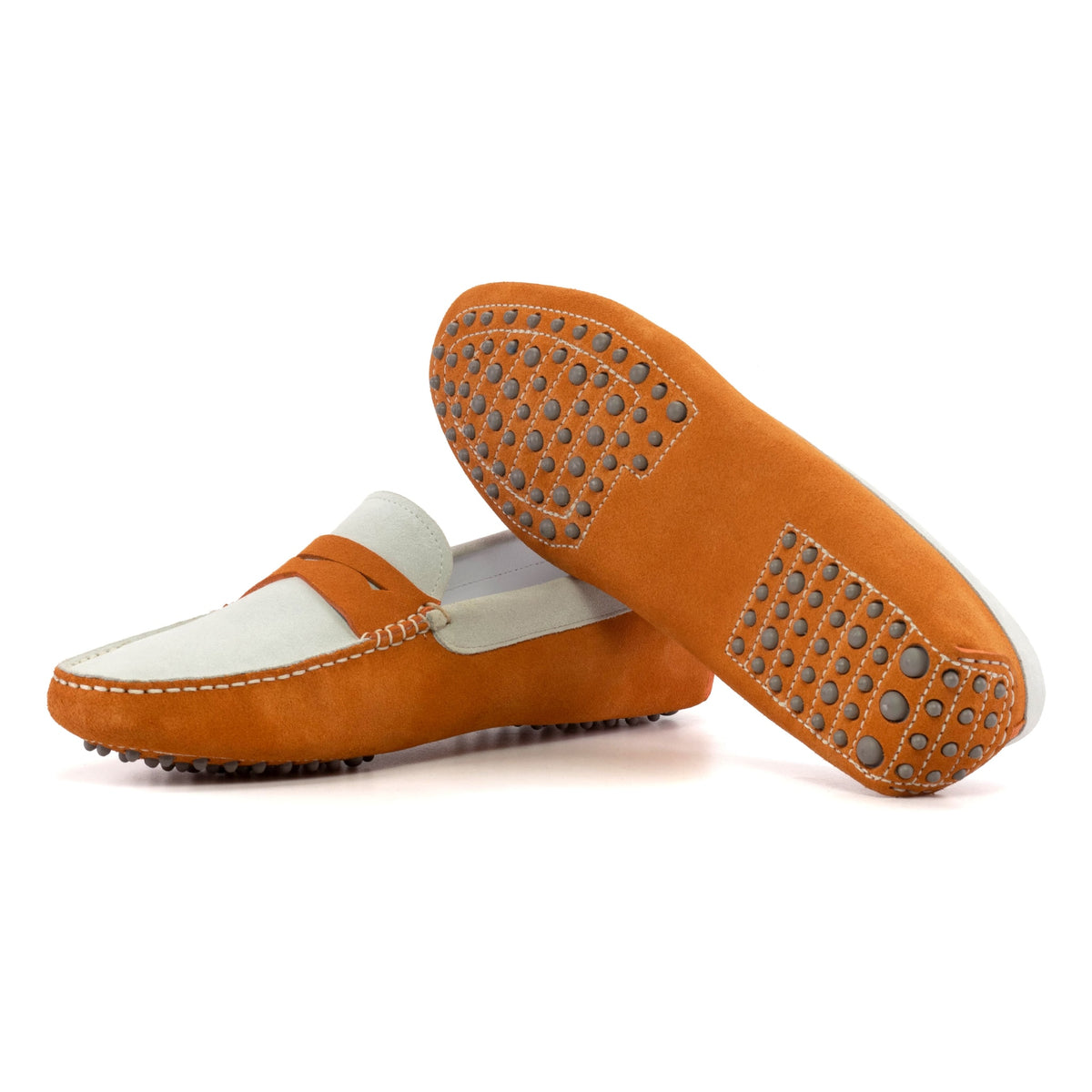 Mocassin Driver en daim blanc et orange – vue 2