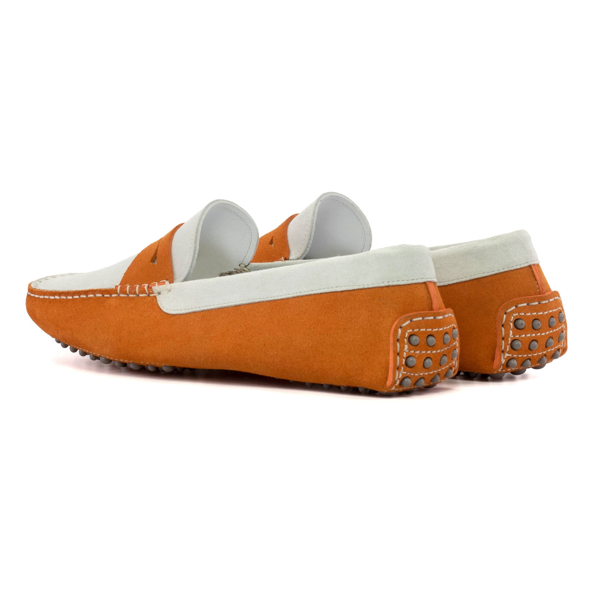 Mocassin Driver en daim blanc et orange – vue 3