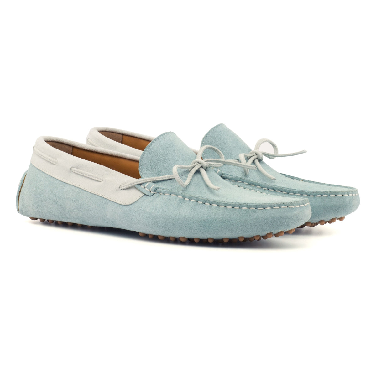 Mocassin Driver en daim bleu ciel et blanc – vue 1