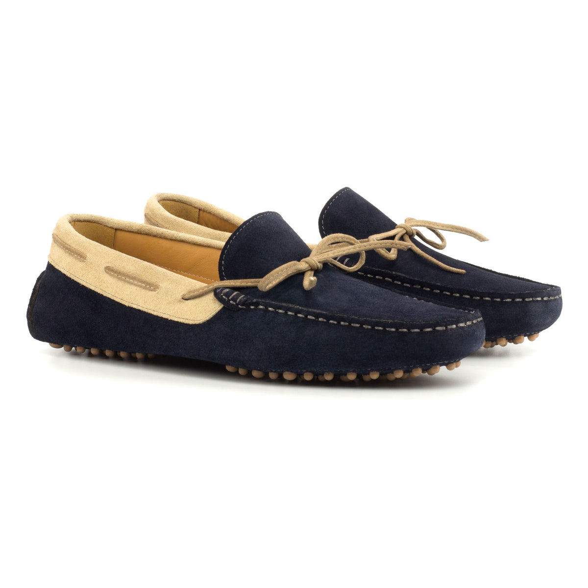 Mocassin Driver en daim bleu marine et beige – vue 1
