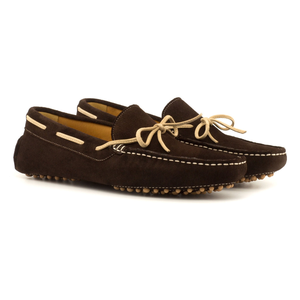 Mocassin Driver en daim marron foncé et beige – vue 1