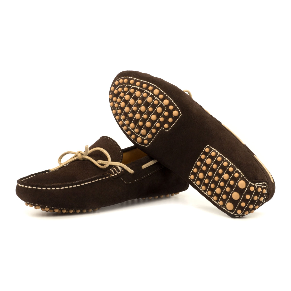 Mocassin Driver en daim marron foncé et beige – vue 2