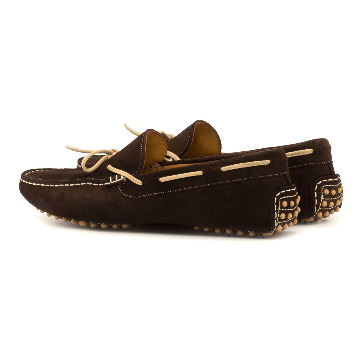 Mocassin Driver en daim marron foncé et beige – vue 3