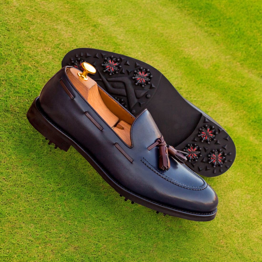 Mocassins à pampilles de golf en cuir marine - Chaussures