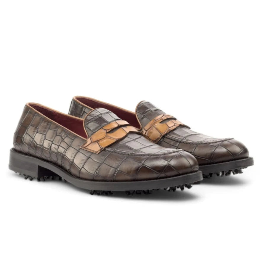 Mocassins de golf en cuir croco - Chaussures