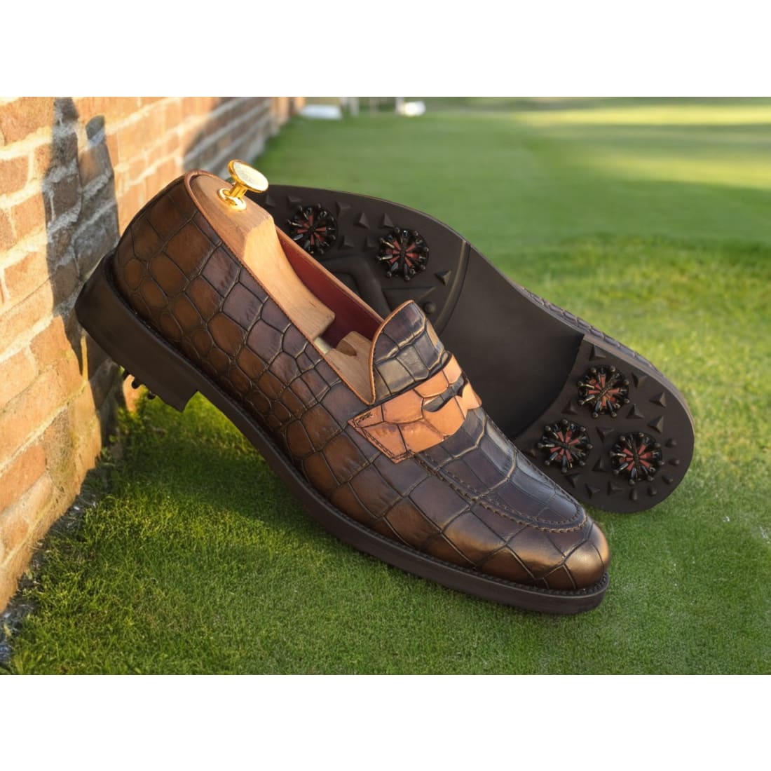 Mocassins de golf en cuir croco - Chaussures