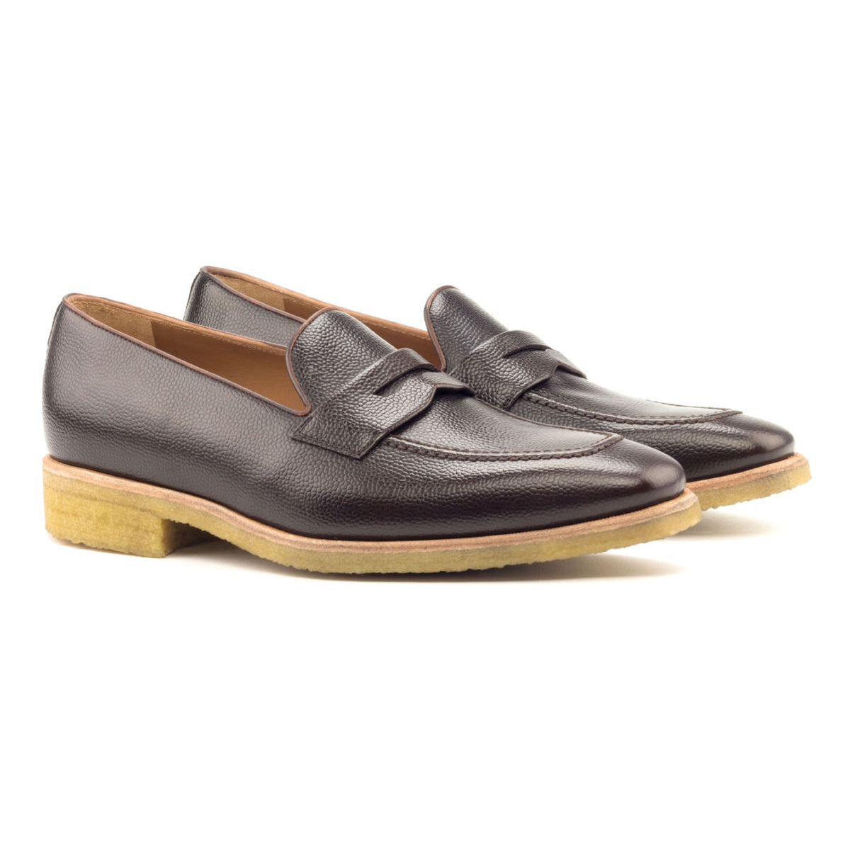 Mocassins Penny à bandeau en cuir grainé marron foncé - Semelles Crêpe – vue 1