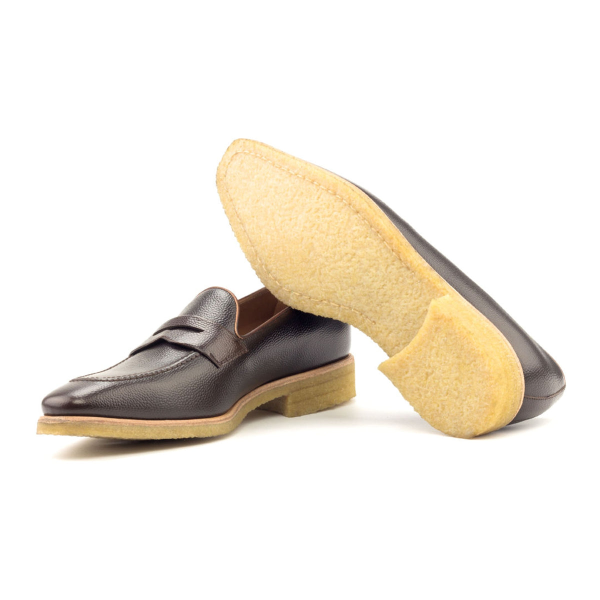 Mocassins Penny à bandeau en cuir grainé marron foncé - Semelles Crêpe – vue 2
