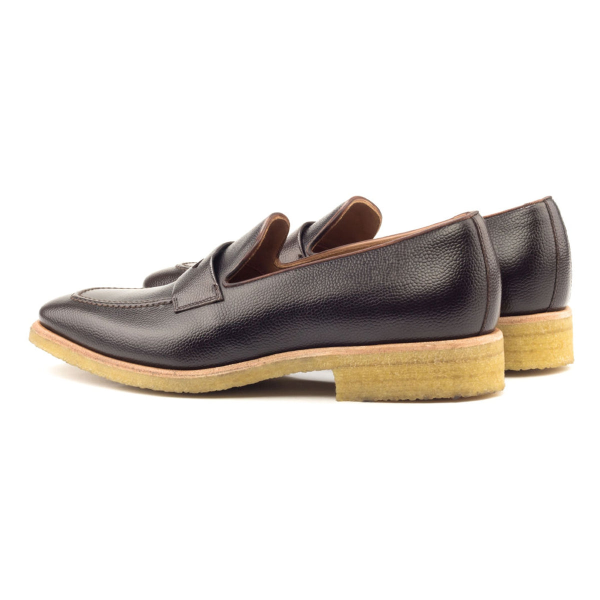Mocassins Penny à bandeau en cuir grainé marron foncé - Semelles Crêpe – vue 3