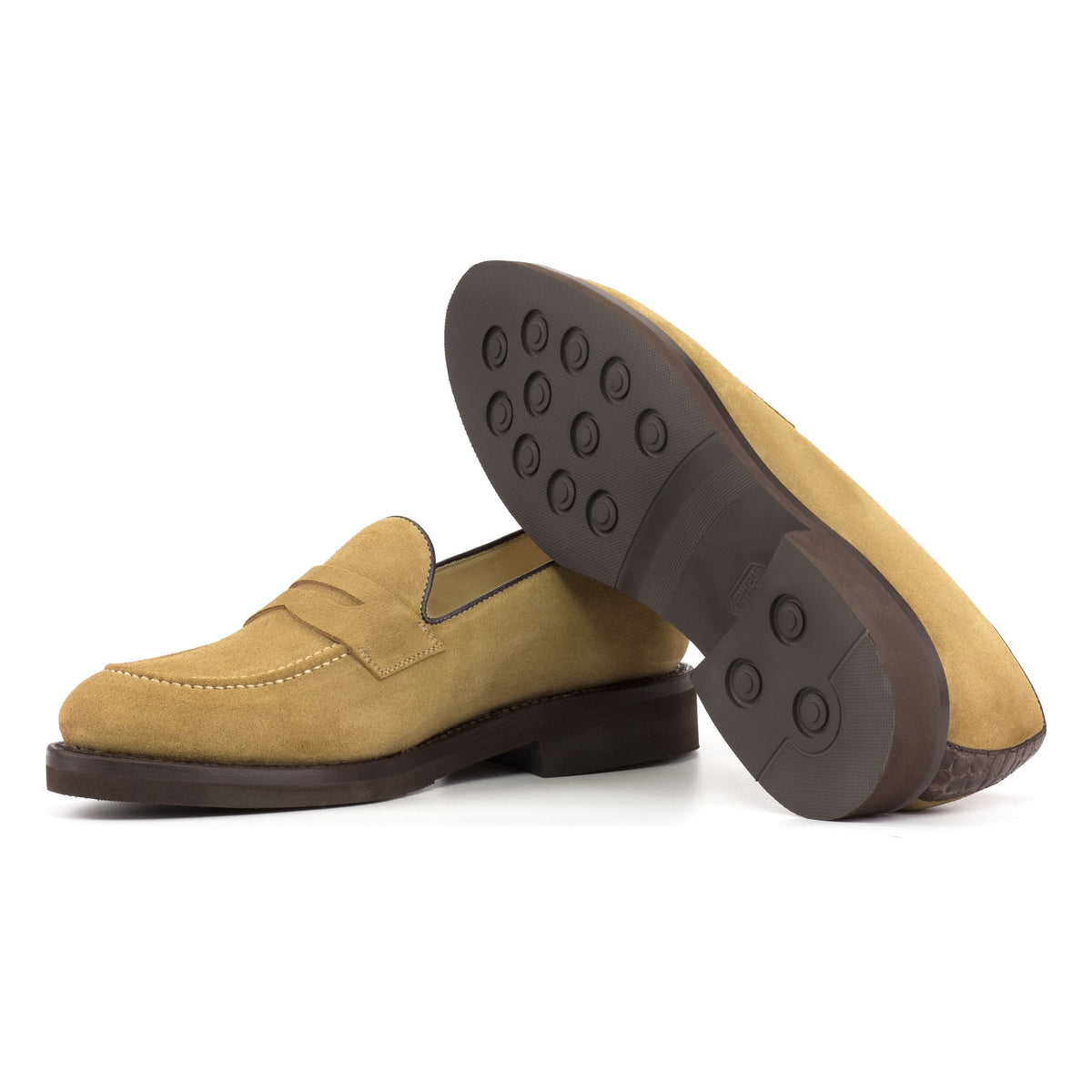 Mocassins Penny à bandeau en daim beige - Semelles Caoutchouc – vue 2