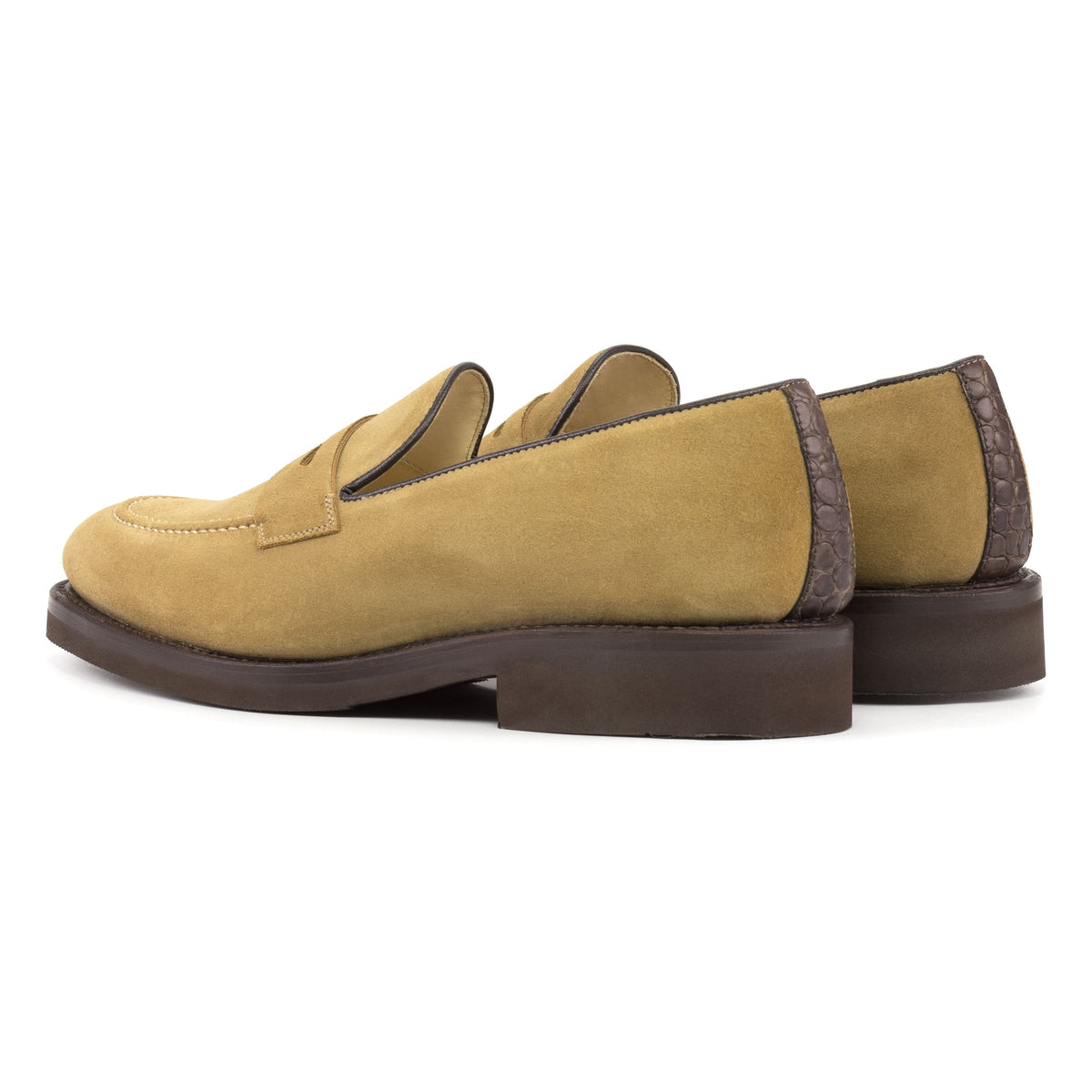 Mocassins Penny à bandeau en daim beige - Semelles Caoutchouc – vue 3