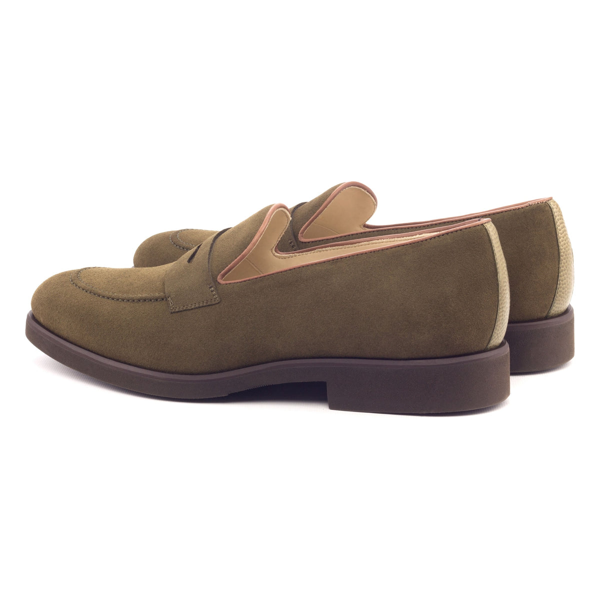 Mocassins Penny à bandeau en daim kaki - Semelles Caoutchouc – vue 3