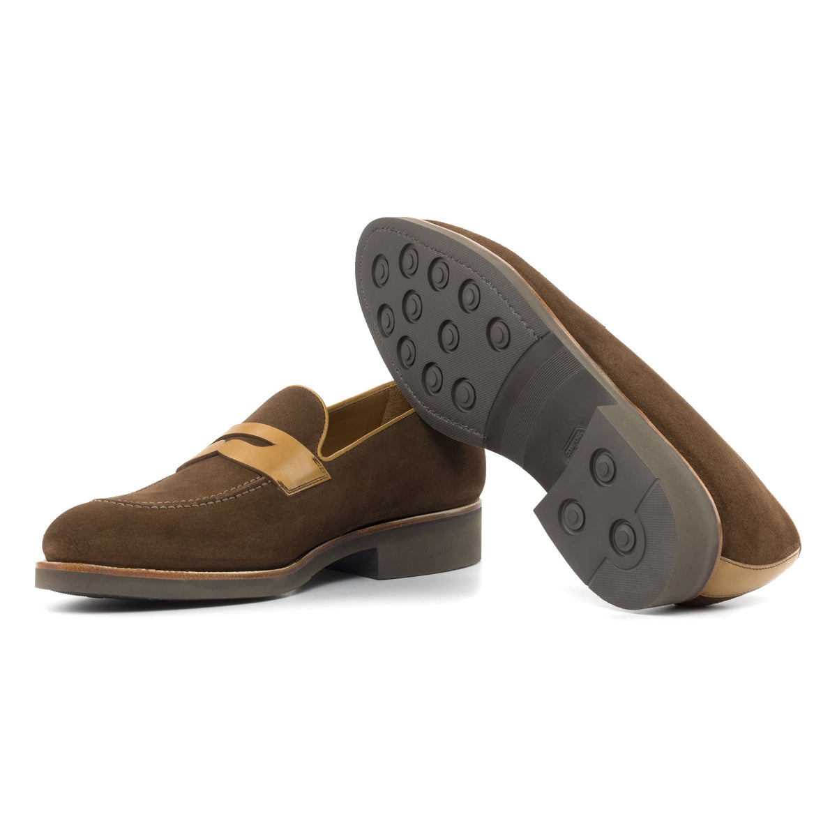 Mocassins Penny à bandeau en daim marron - Semelles Caoutchouc – vue 2