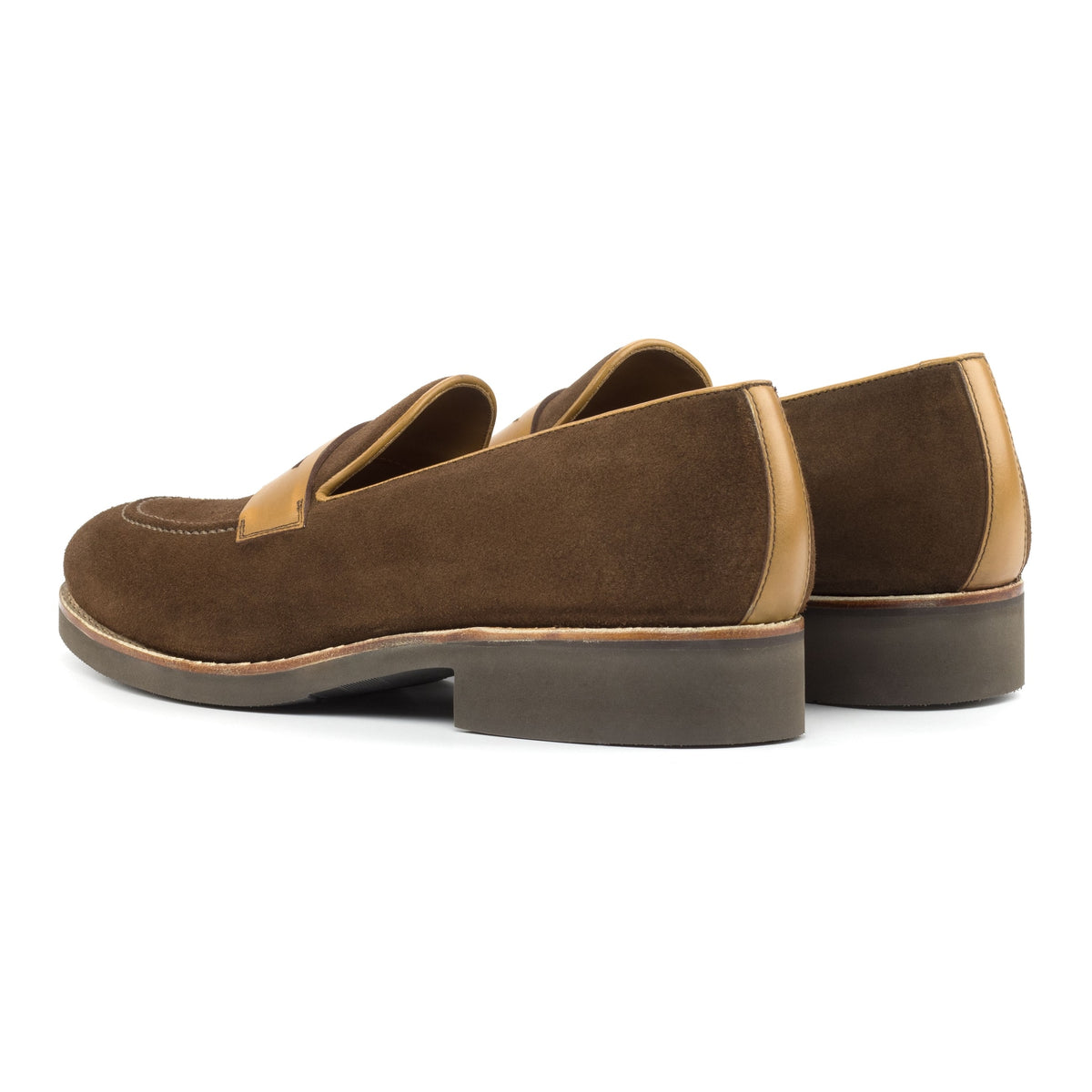 Mocassins Penny à bandeau en daim marron - Semelles Caoutchouc – vue 3