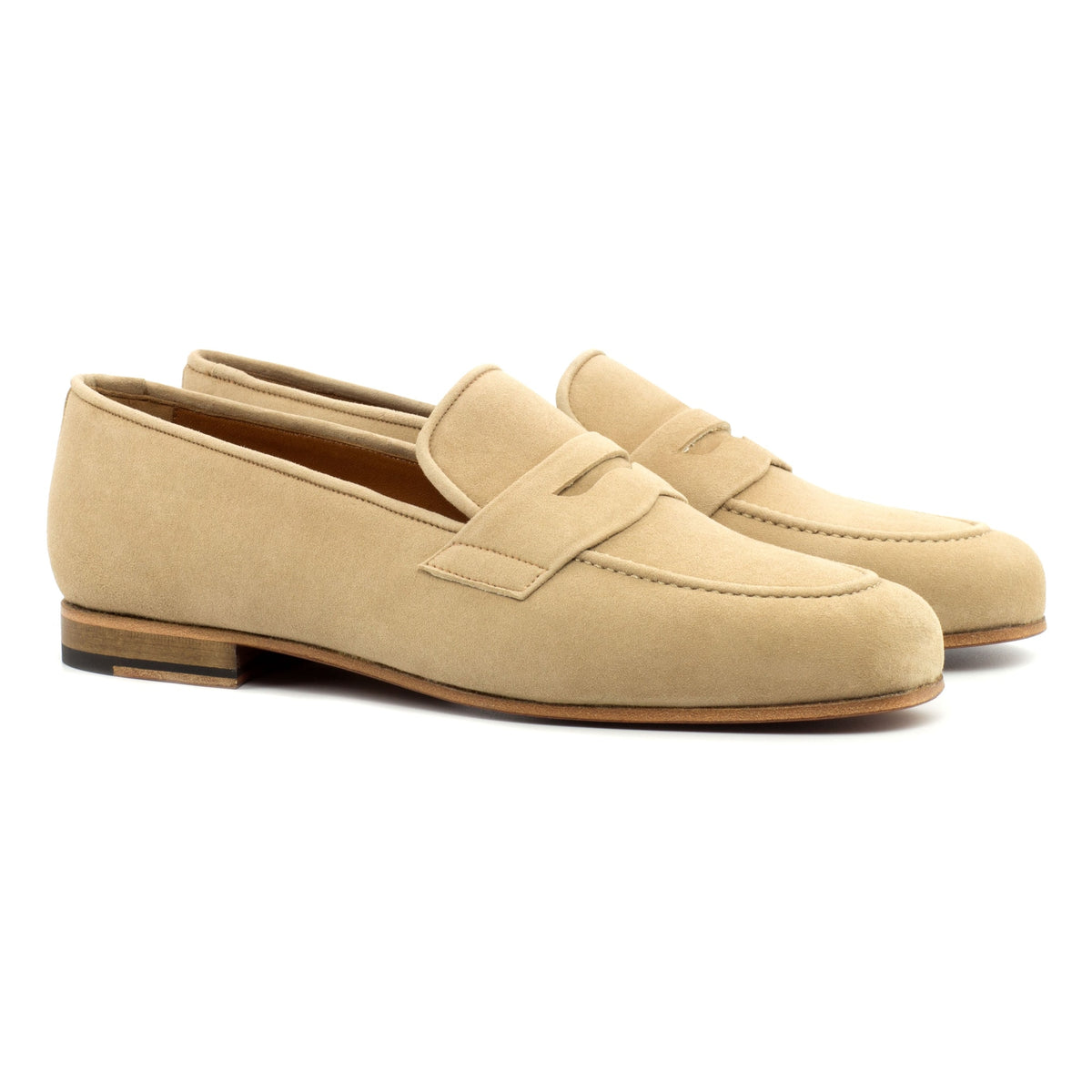 Mocassins Penny à bandeau été en daim beige – vue 1