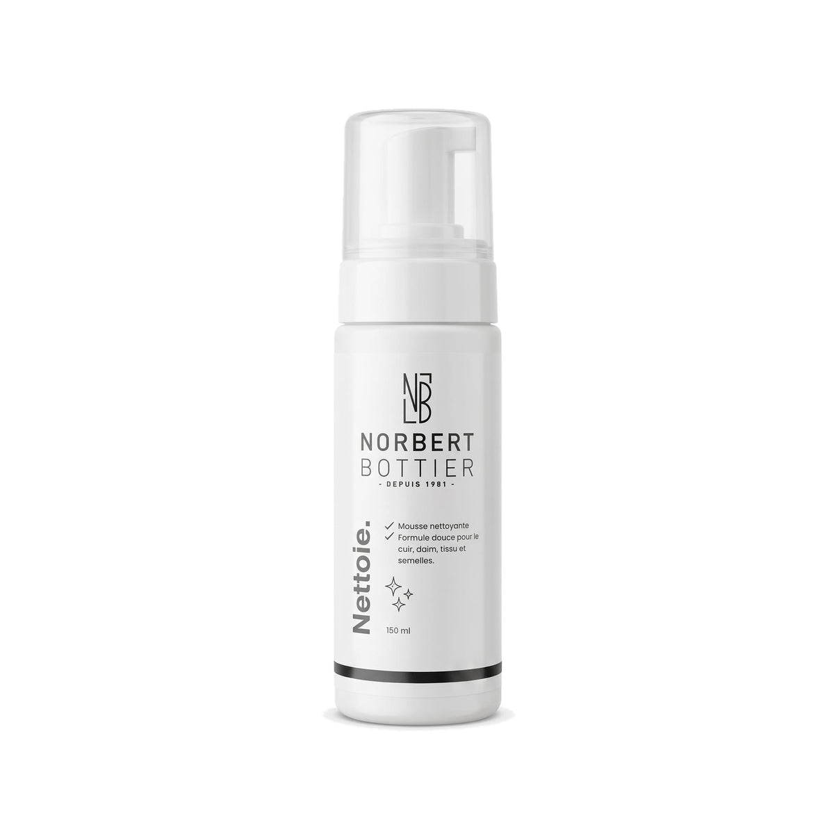 Mousse Nettoyante 150 ml – Chaussures, Sneakers & Sacs Cuir, Daim, Textile Norbert Bottier