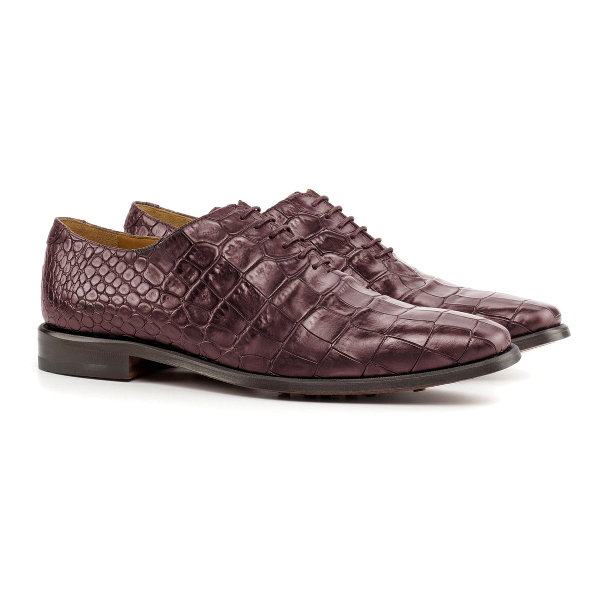 Richelieu One Cut en cuir croco bordeaux – vue 1