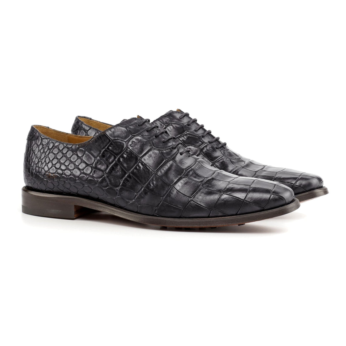 Richelieu One Cut en cuir croco noir – vue 1