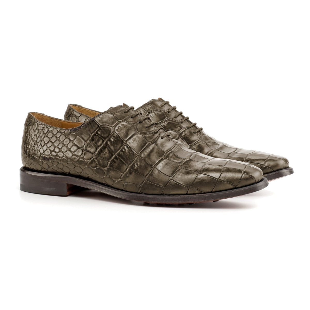 Richelieu One Cut en cuir croco vert olive – vue 1