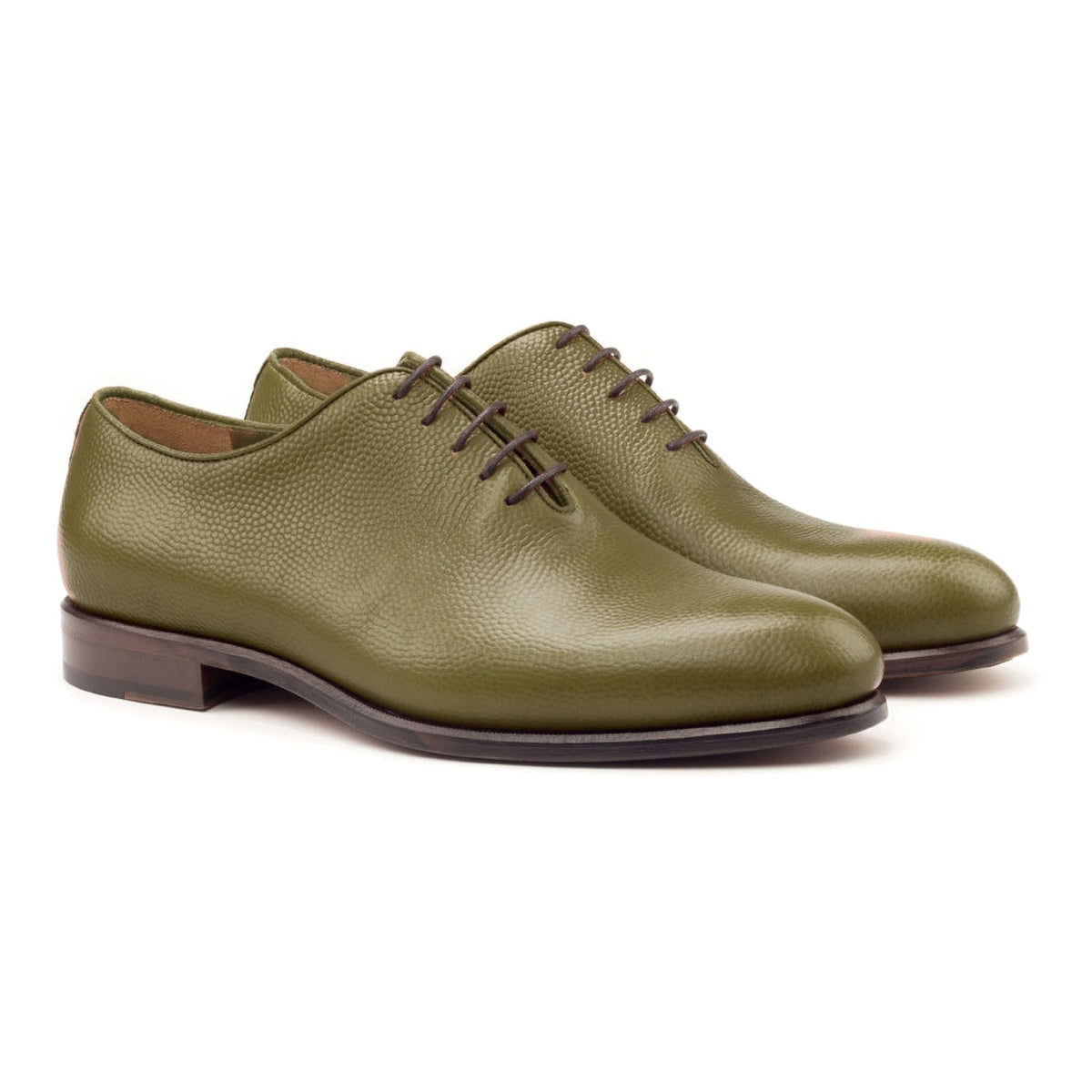 Richelieu One Cut en cuir gros grain vert olive – vue 1