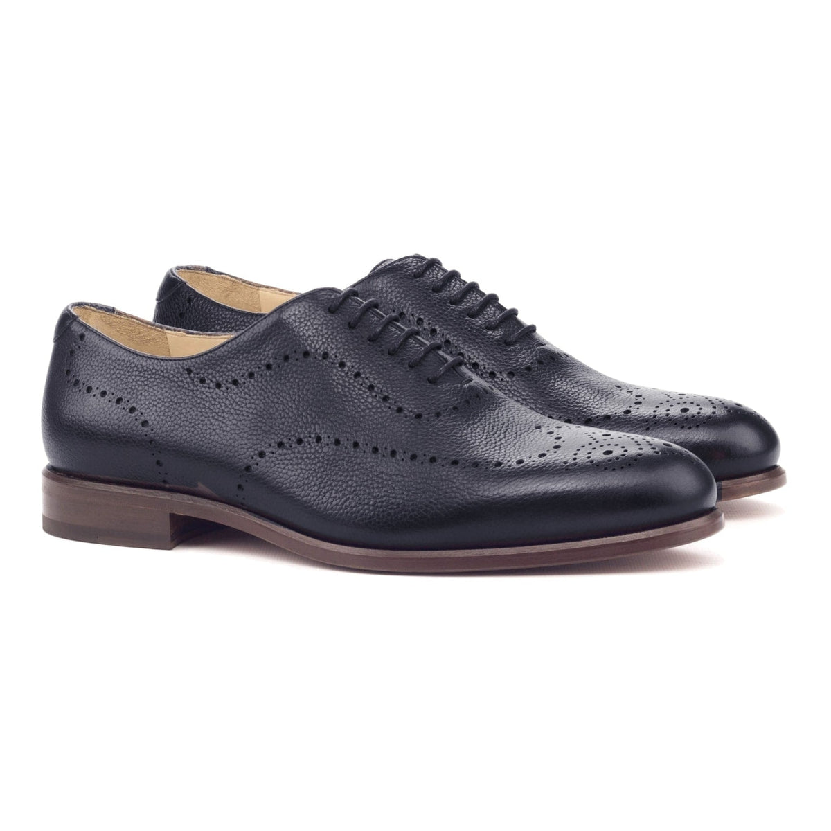 Richelieu One Cut perforé en cuir grainé bleu pétrole – vue 1