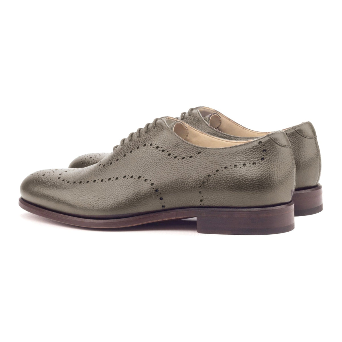 One Cut perforé en cuir grainé gris, la paire vue de trois quarts arrière