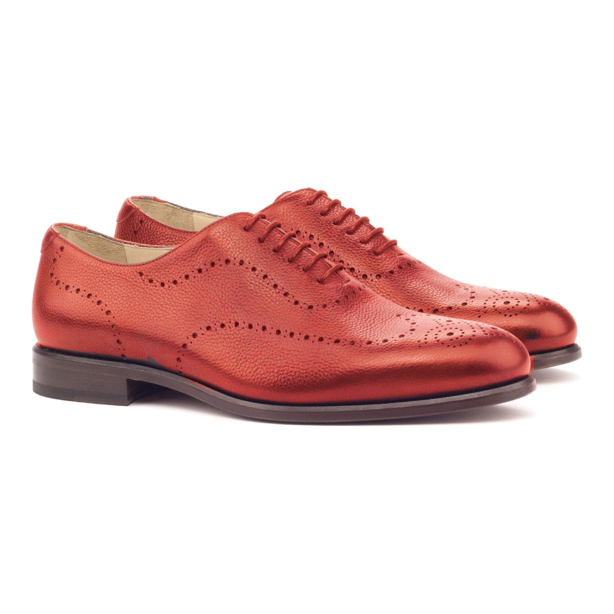 Richelieu One Cut perforé en cuir grainé rouge – vue 1