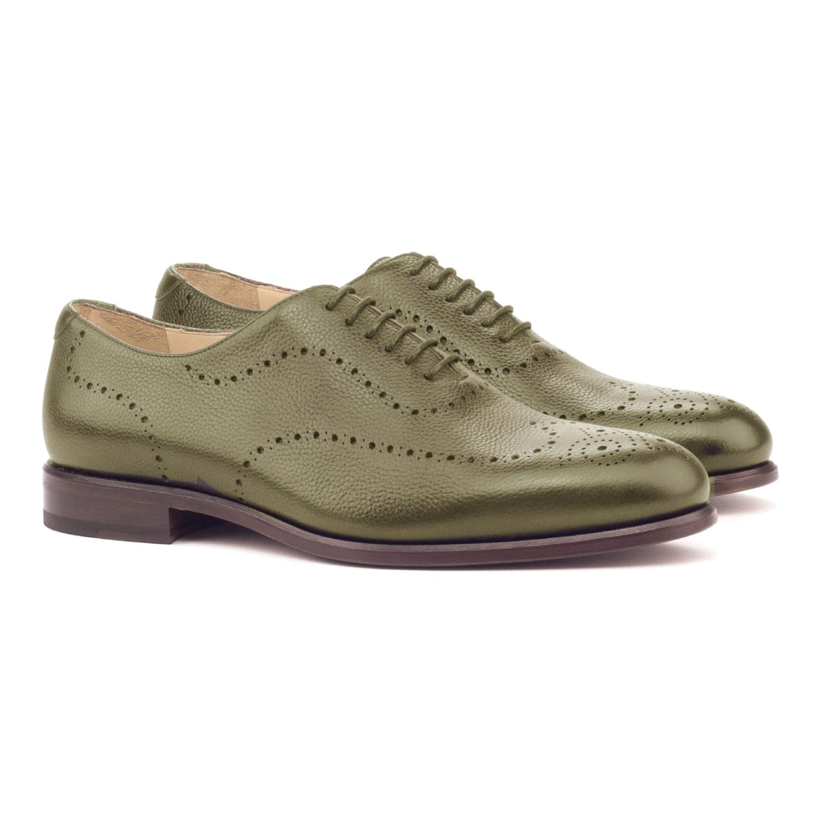 Richelieu One Cut perforé en cuir grainé vert olive – vue 1