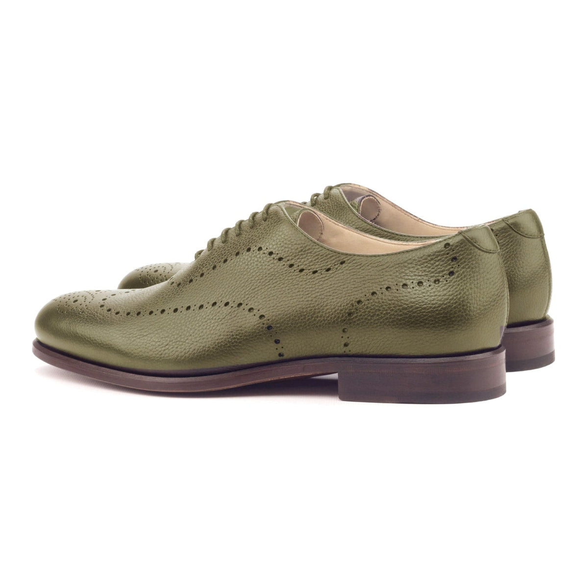 One Cut perforé en cuir grainé vert olive, la paire vue de trois quarts arrière