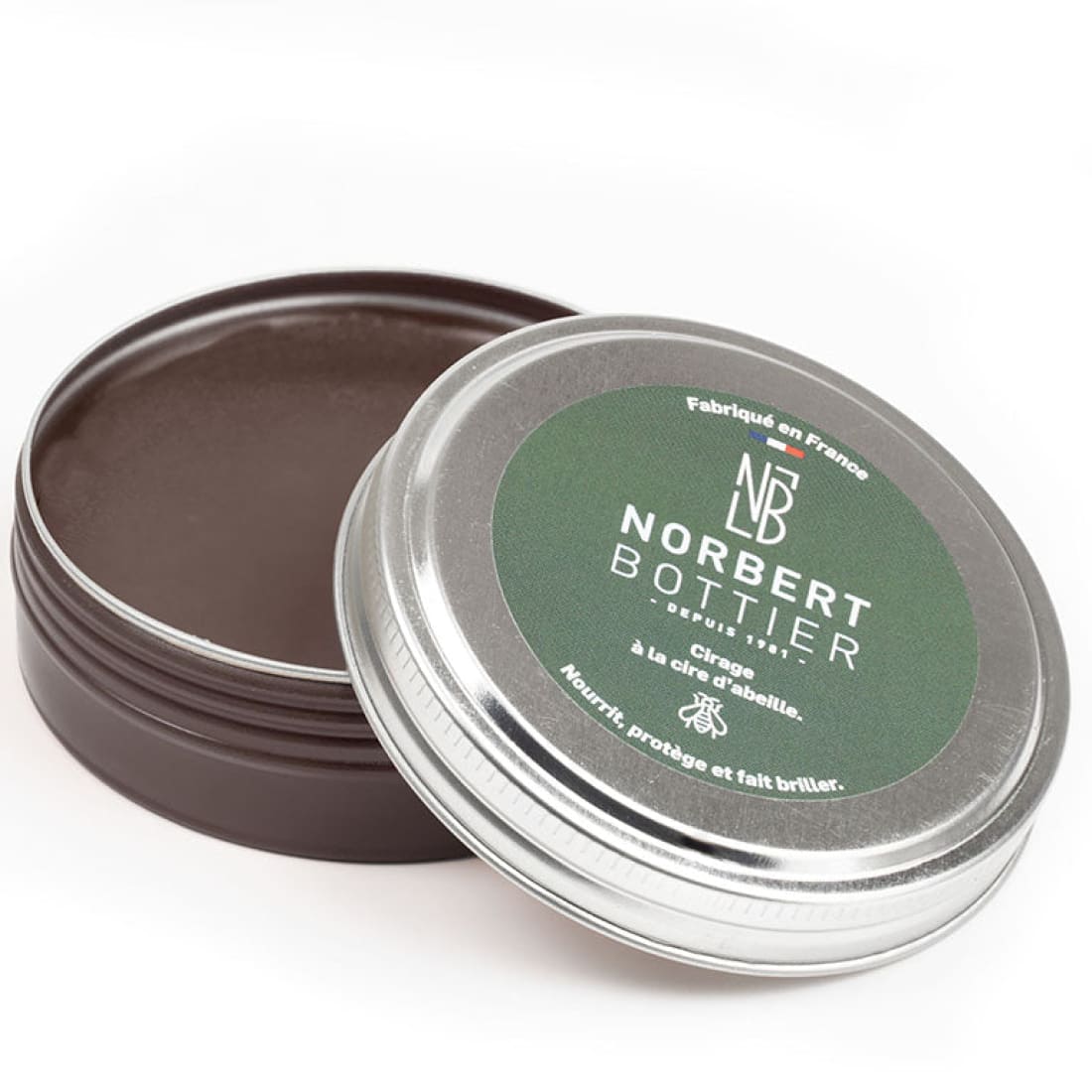 Cirage cire 50 ml couleur marron foncé ouvert avec couvercle