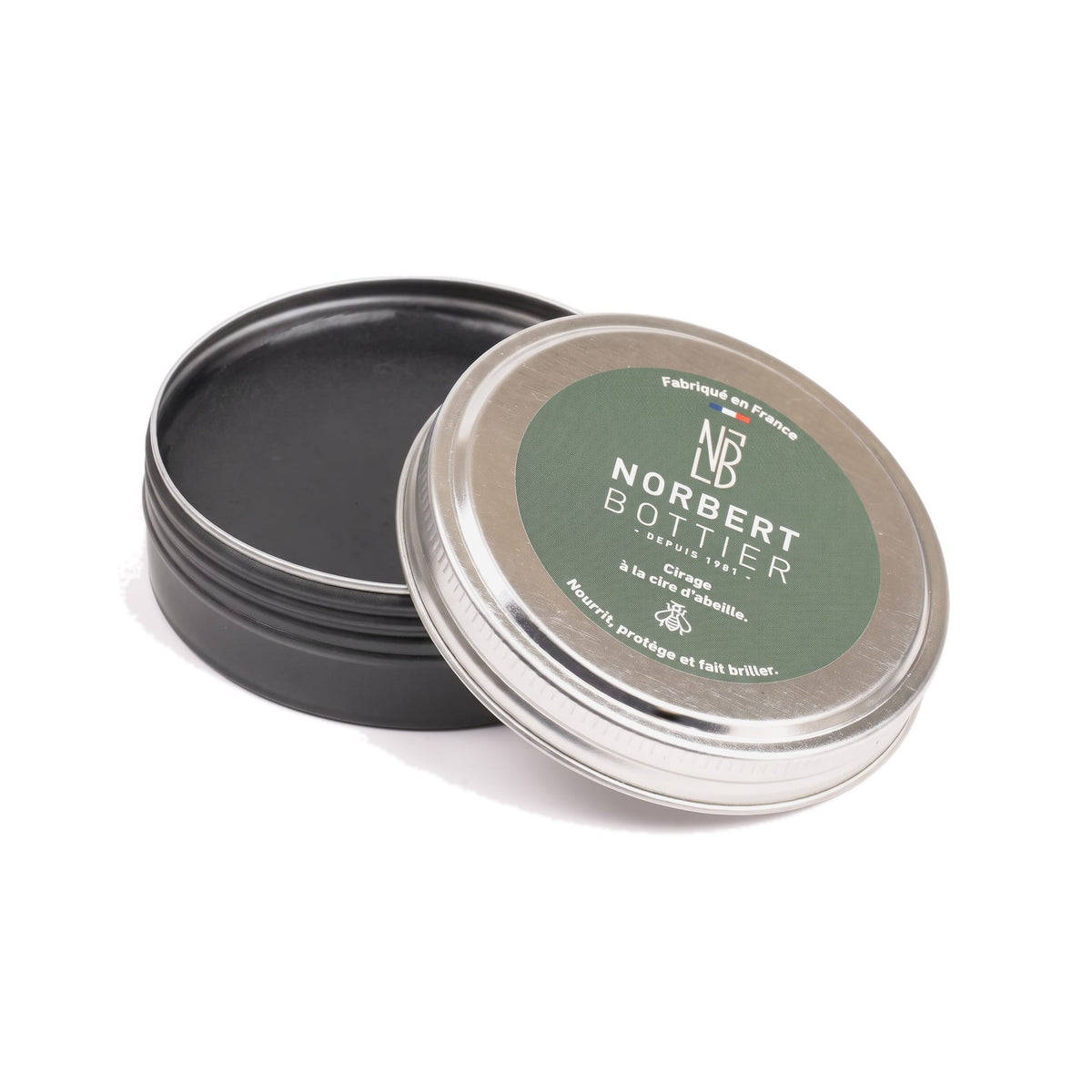 Pâte de cirage noir 50 ml Norbert Bottier, boîte métal de 50 ml, ouvert