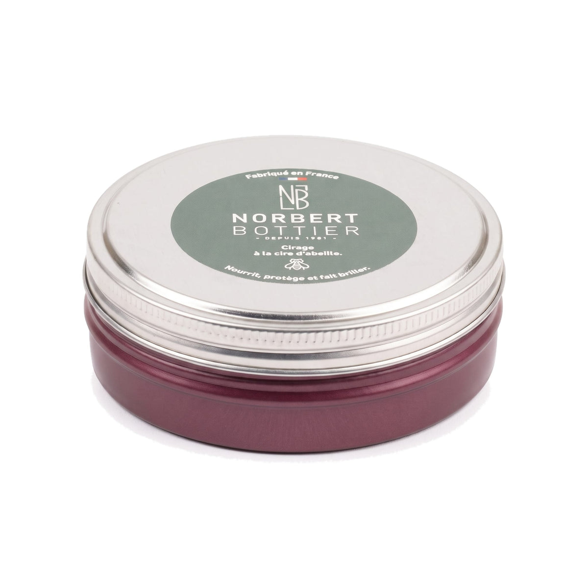 Pâte de cirage rouge bordeaux 100 ml Norbert Bottier, boîte métal de 100 ml