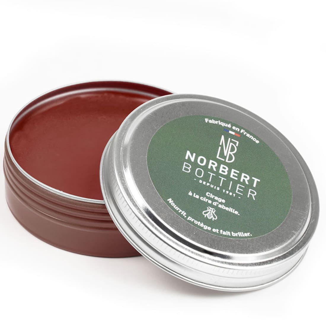Cirage cire 50 ml couleur bordeaux ouvert avec couvercle