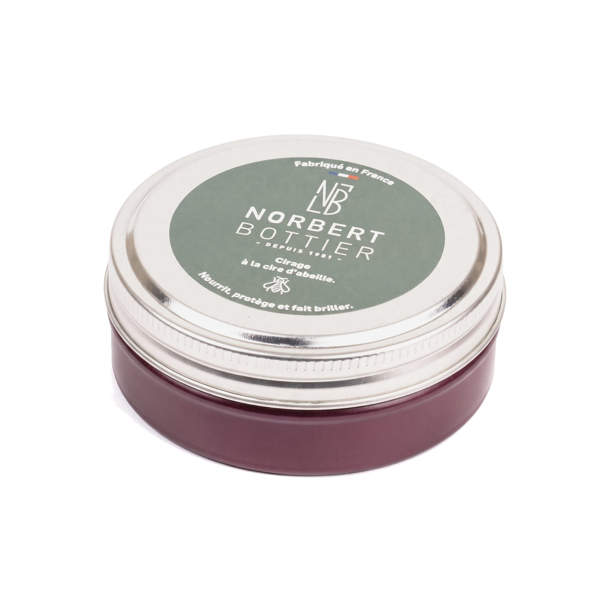 Pâte de cirage rouge bordeaux 50 ml Norbert Bottier, boîte métal de 50 ml