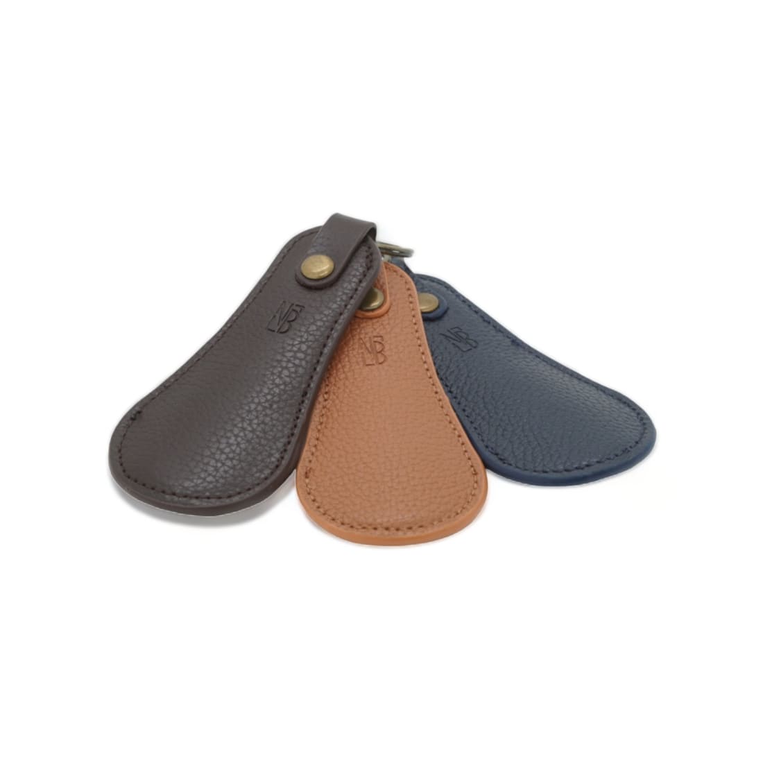 Petit chausse-pied porte-clé en cuir grainé Bleu Marine -