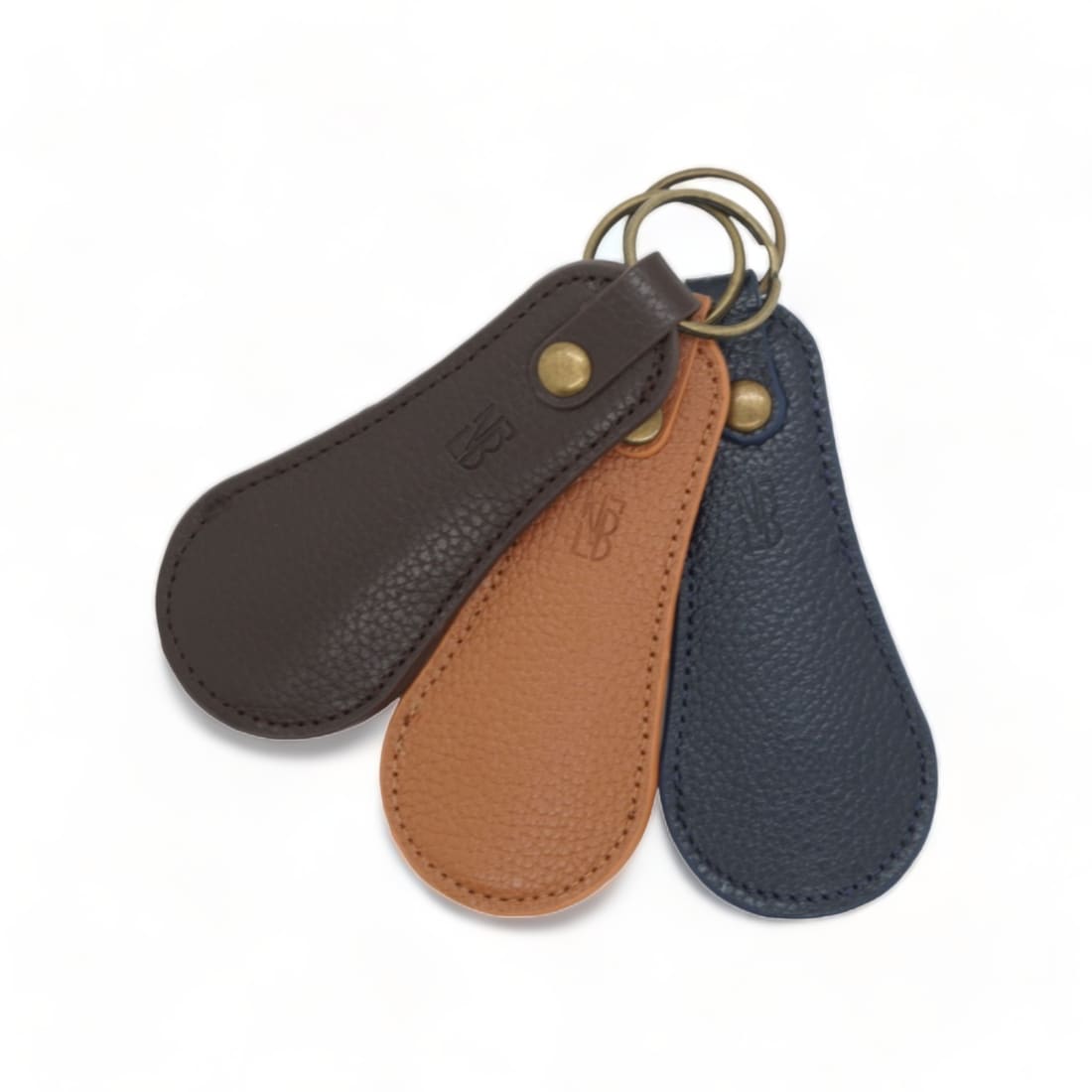 Petit chausse-pied porte-clé en cuir grainé Marron -