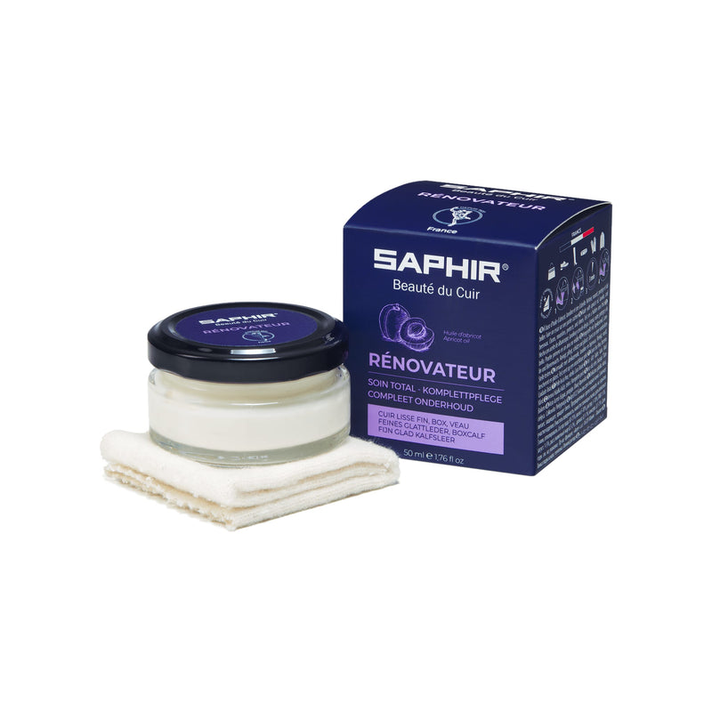 Rénovateur Saphir, pot en verre avec sa chamoisine et son étui de 50 ml