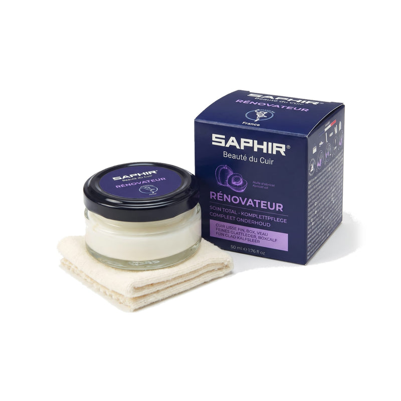Rénovateur Saphir, pot en verre avec sa chamoisine et son étui de 50 ml