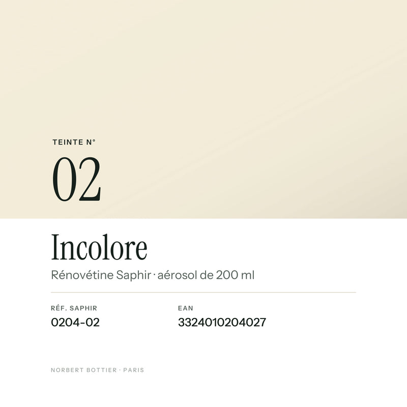 Teinte Incolore n° 02 de la Rénovétine Saphir, réf. 0204-02, EAN 3324010204027