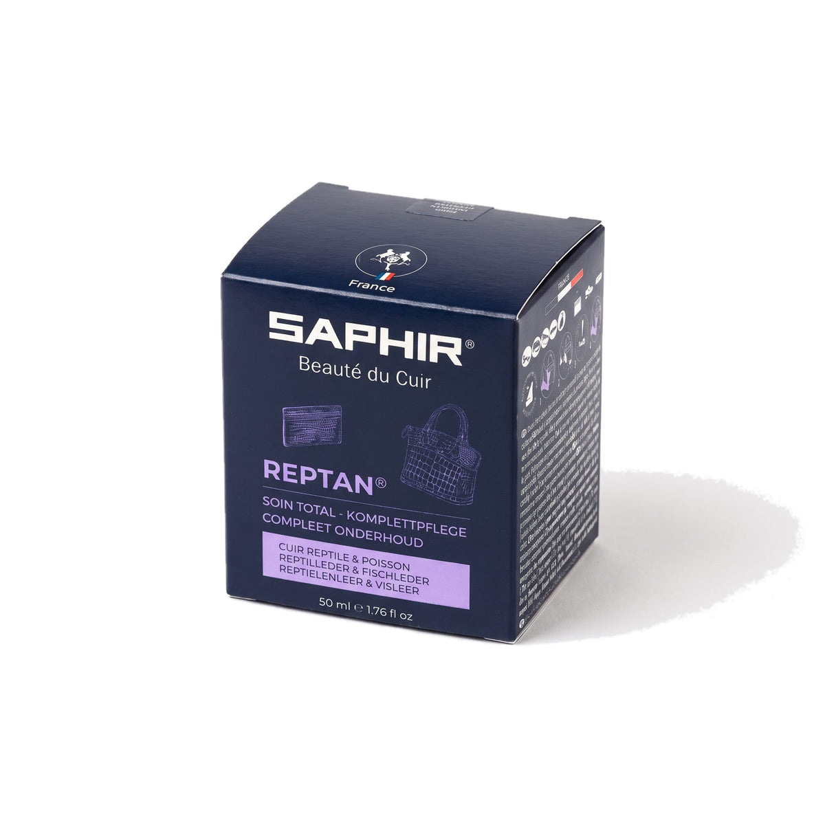 Reptan Saphir, pot en verre avec sa chamoisine et son étui de 50 ml