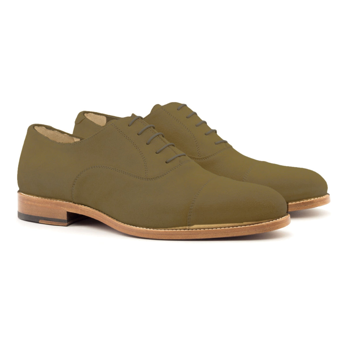 Richelieu bout droit en daim kaki – vue 1