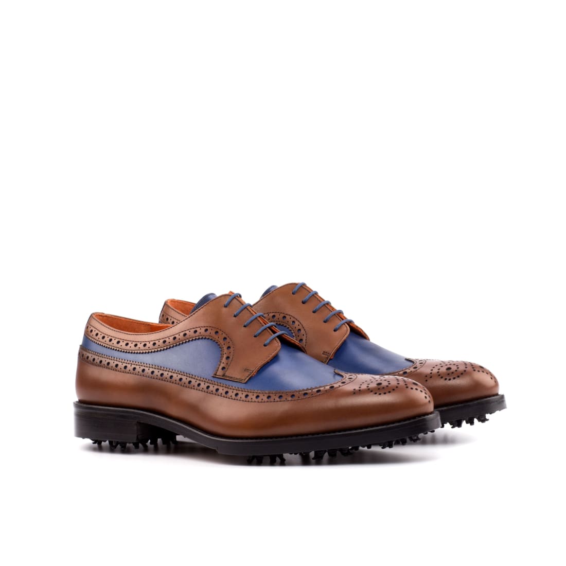 Richelieu brogue de golf en cuir gold et bleu - Chaussures