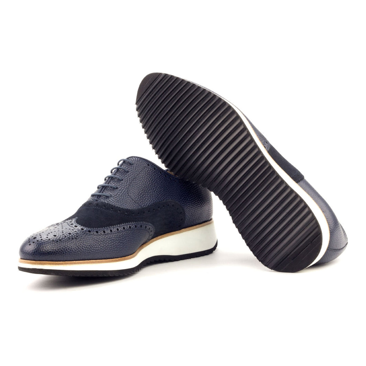 Richelieu fleuri en cuir et daim bleu marine - Semelles sport – vue 2