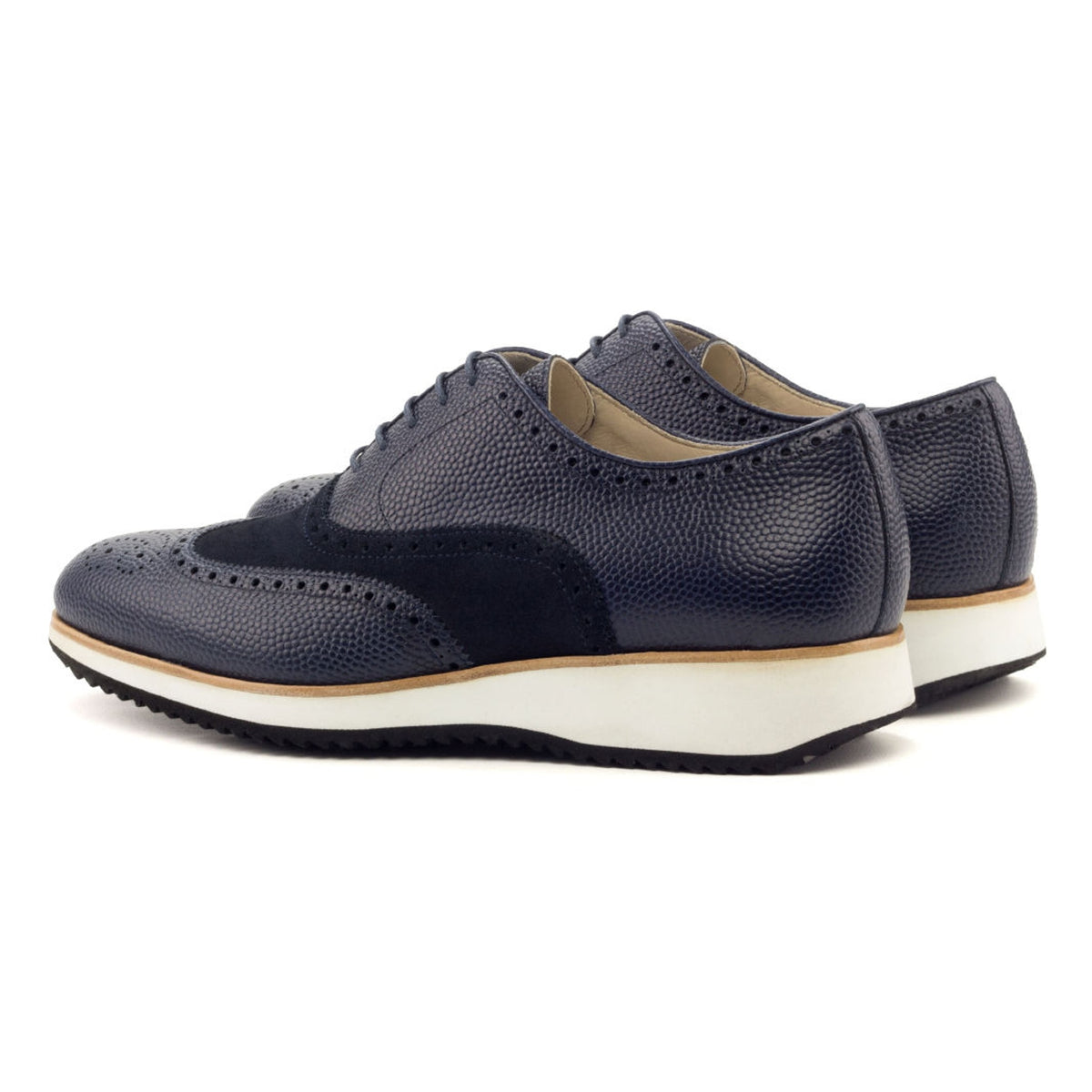 Richelieu fleuri en cuir et daim bleu marine - Semelles sport – vue 3