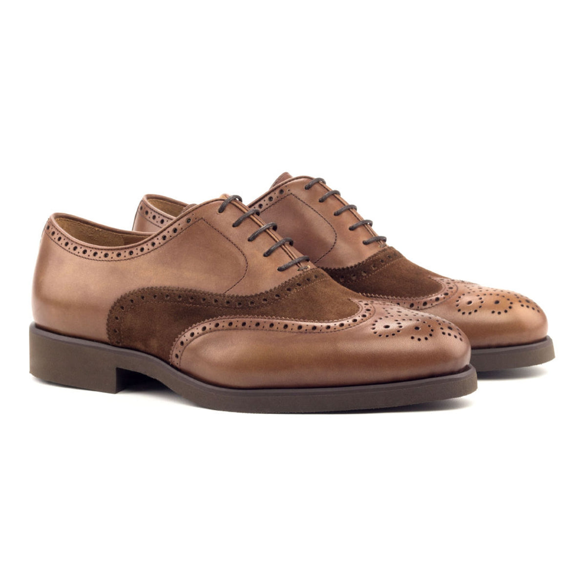 Richelieu fleuri en cuir et daim marron - Semelles caoutchouc – vue 1