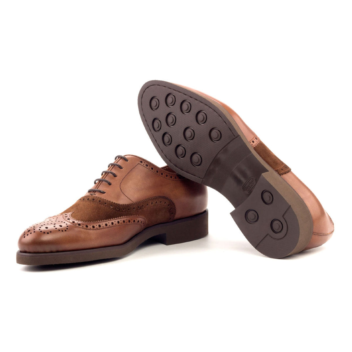 Richelieu fleuri en cuir et daim marron - Semelles caoutchouc – vue 2